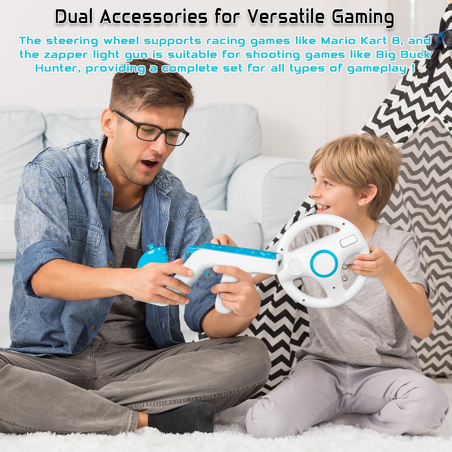 Machine-Ya Wii Zapper Gun et volant compatibles avec Nintendo Wii et Wii U Remote Game (lot de 2, blanc)
