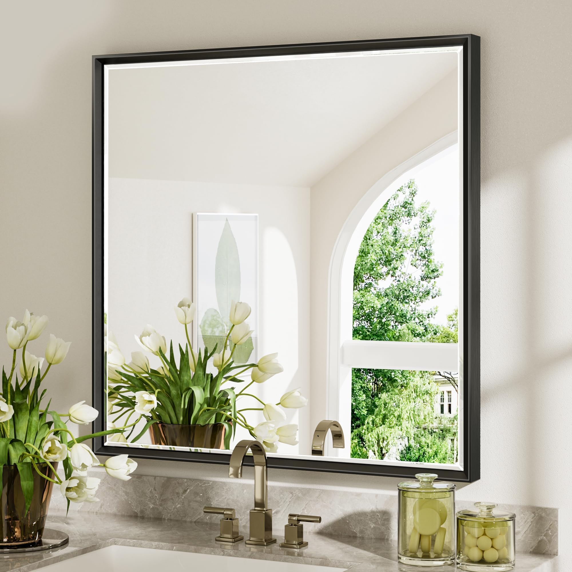 Amazon.co.jp: Queenfun 浴室ミラー 壁用 36x36インチ 面取り式バス