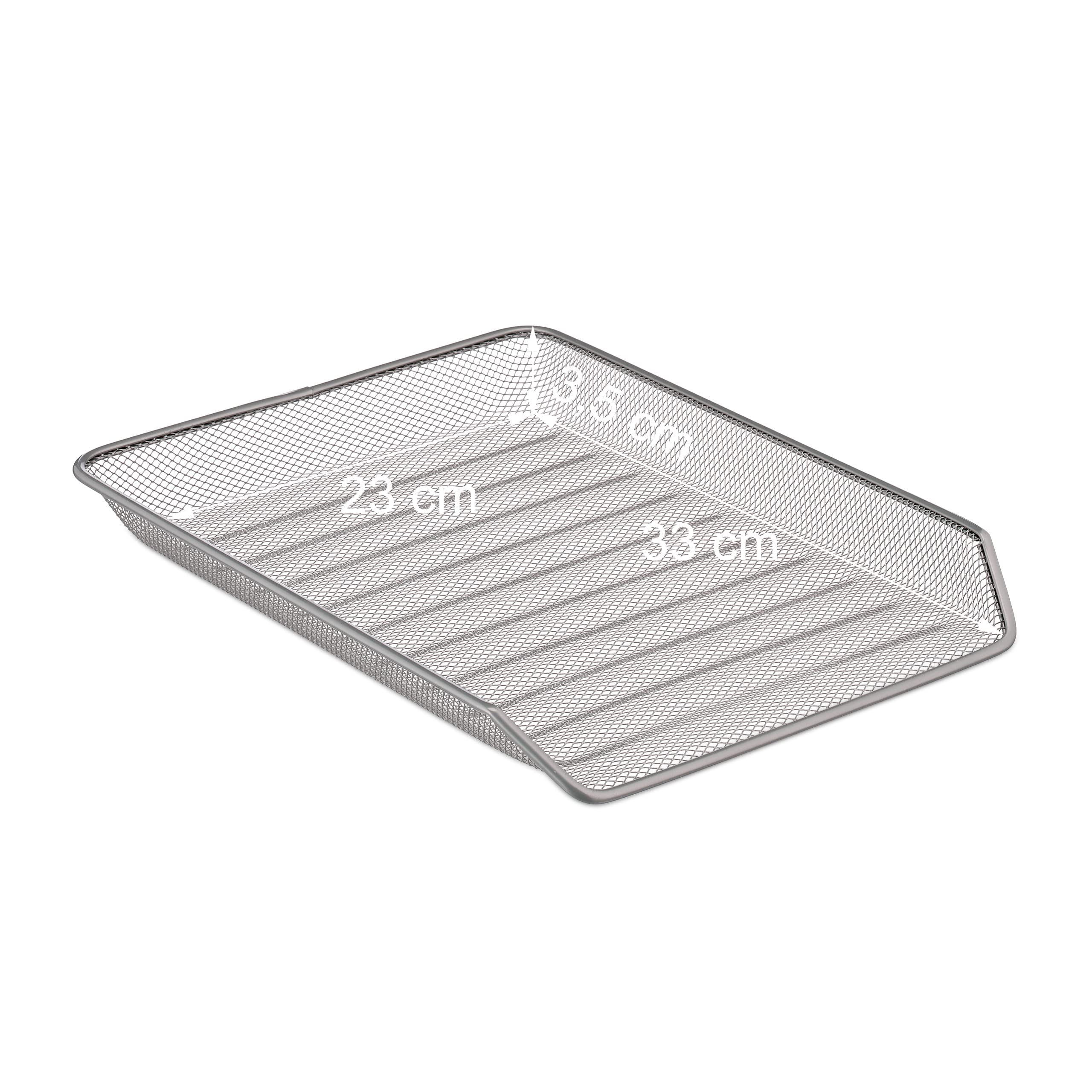 Relaxdays Organizer Portadocumenti con 4 Vaschette, Portalettere A4, HxLxP 32,5 x 30 x 35 cm, Rete in Acciaio, Argentato