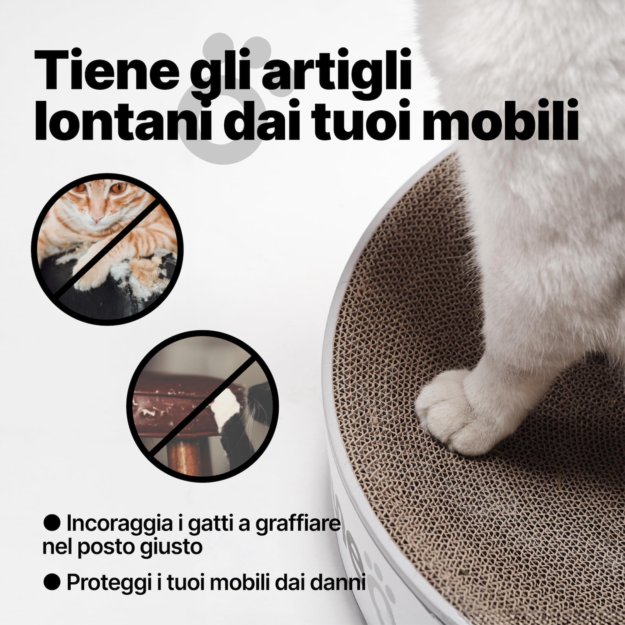 Lettino tiragraffi per gatti, tiragraffi in cartone, rotondo XL 46 cm | Tiragraffi premium in cartone riciclato 2-in-1, ampia superficie di riposo per gatti di tutte le taglie, con erba gatta