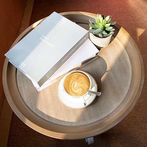 Miniatura 5 de Mesa auxiliar de granja, bandeja de madera natural, mesa auxiliar para sofá, mesa decorativa rústica de madera sólida, mesita de noche para la