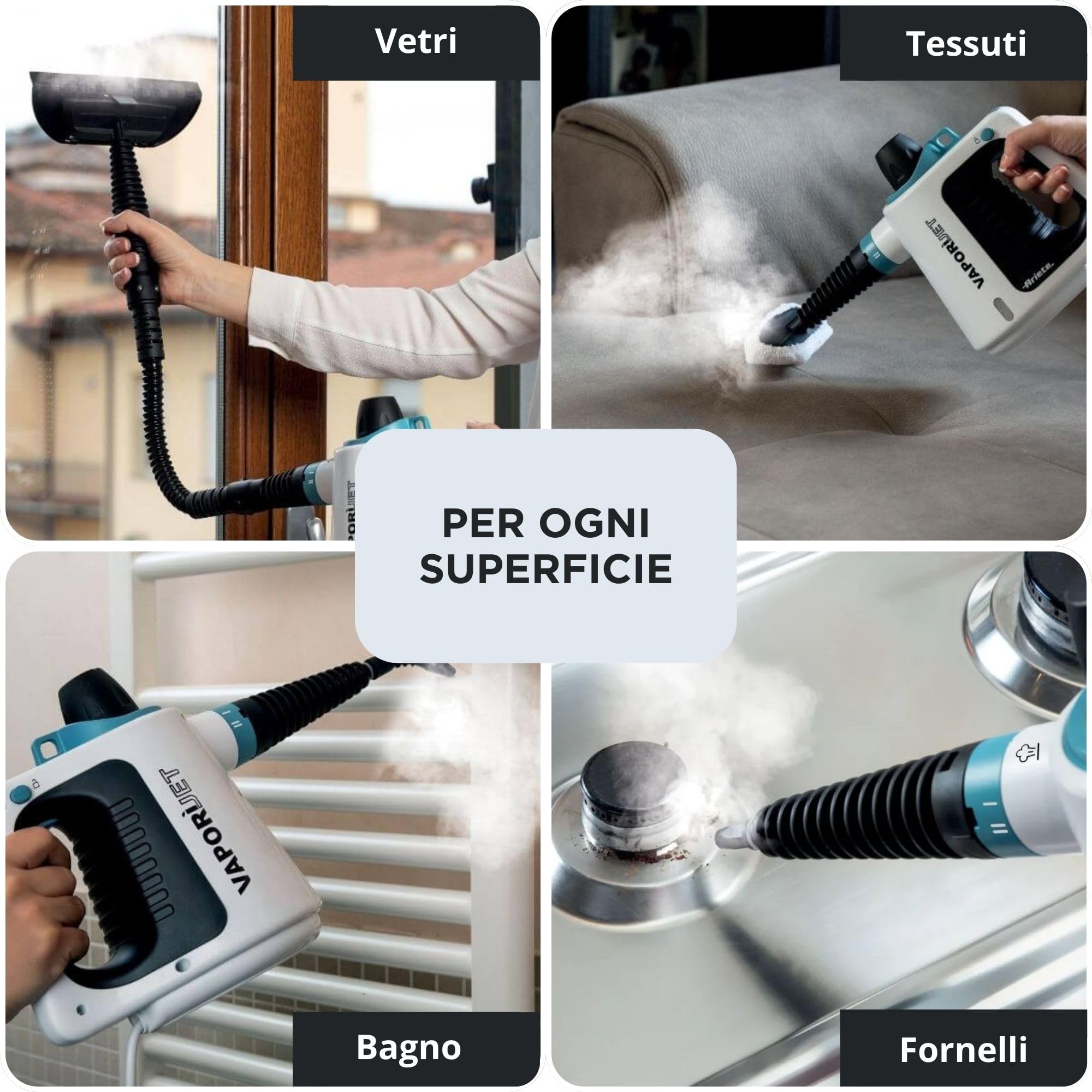 Ariete 4137 Pistola a Vapore Multifunzione - Vaporì Jet - Vapore pronto in 3 minuti - Pressione 3,5 bar - Kit di accessori in dotazione