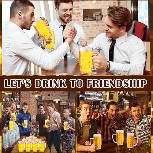 Miniatura 7 de SiliFine 12 tazas de cerveza de plástico con asa, vasos de cerveza transparentes de 22 onzas, vasos de cerveza reutilizables para bar, hogar, hotel,