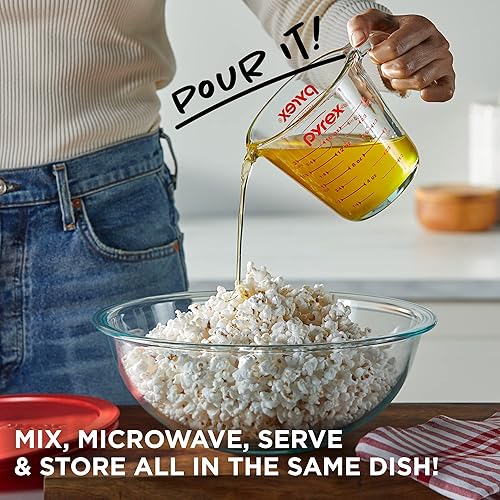 Miniatura 4 de Pyrex Juego de tazas medidoras de vidrio de 3 piezas, incluye 1 taza, 2 tazas y 4 tazas de vidrio templado para medidores líquidos, lavavajillas,
