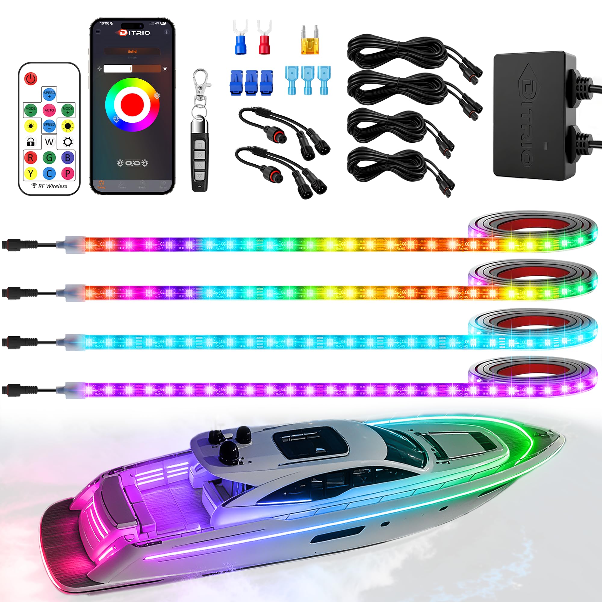 DITRIO 48 Inches Marine Boat Lights,App &amp; Remote Control Multi-Color