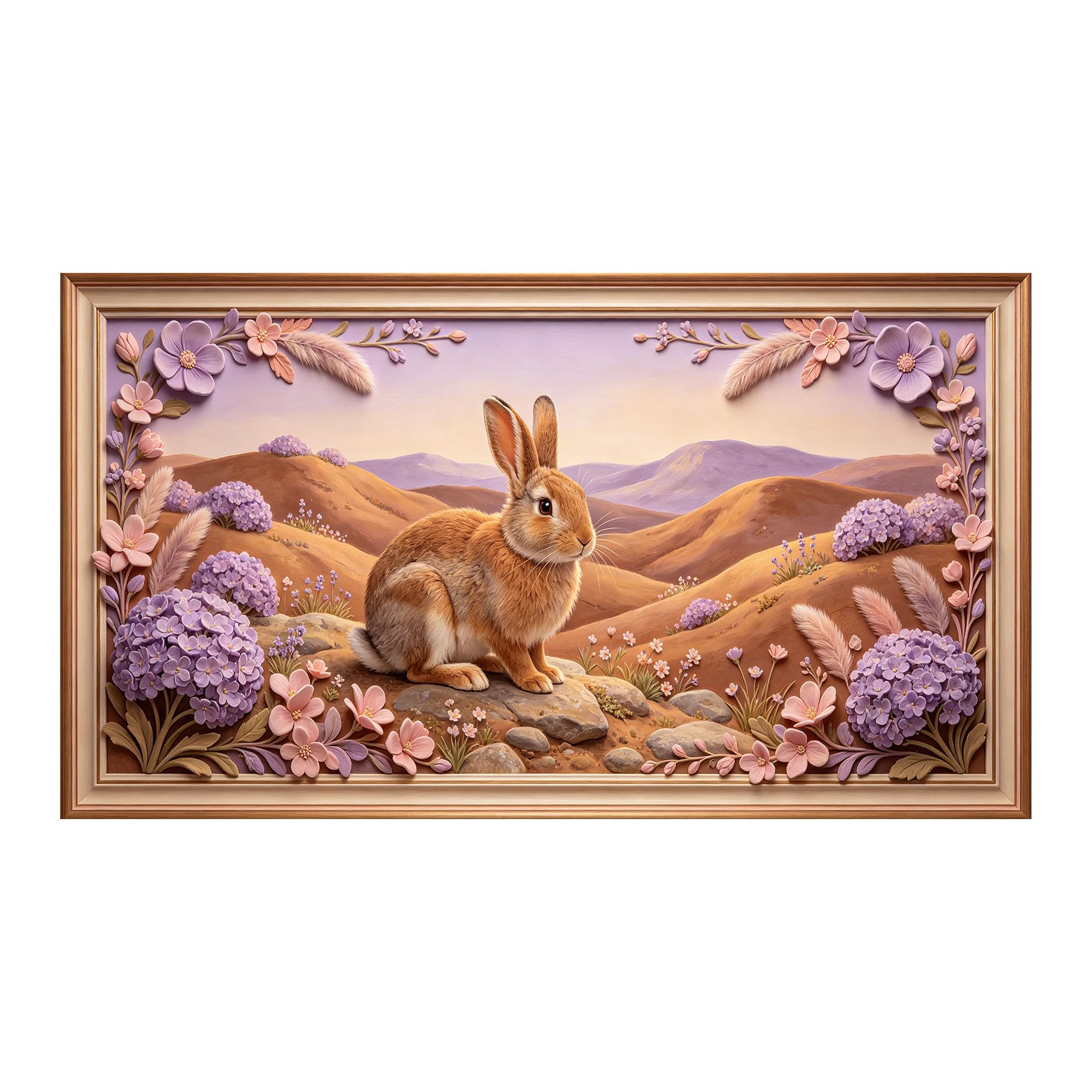 Yzpallescene 3D 3D Framed Wall Art 50cm×90cm Bunny Meadow Landscape Pastoral Oil Painting Large Size SelfAdhesive Removable Wall Decor Prints Artwork for Living Room Bedroom Office