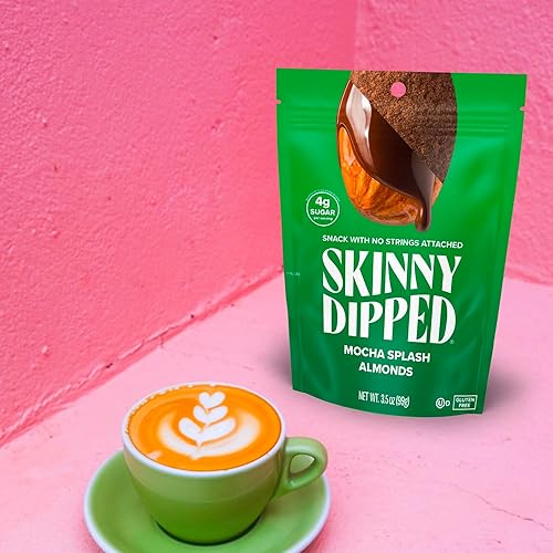 Miniatura 6 de SkinnyDipped Almendras Mocha Splash, aperitivo saludable, proteína vegetal, sin gluten, bolsas resellables de 3.5 onzas, paquete de 5