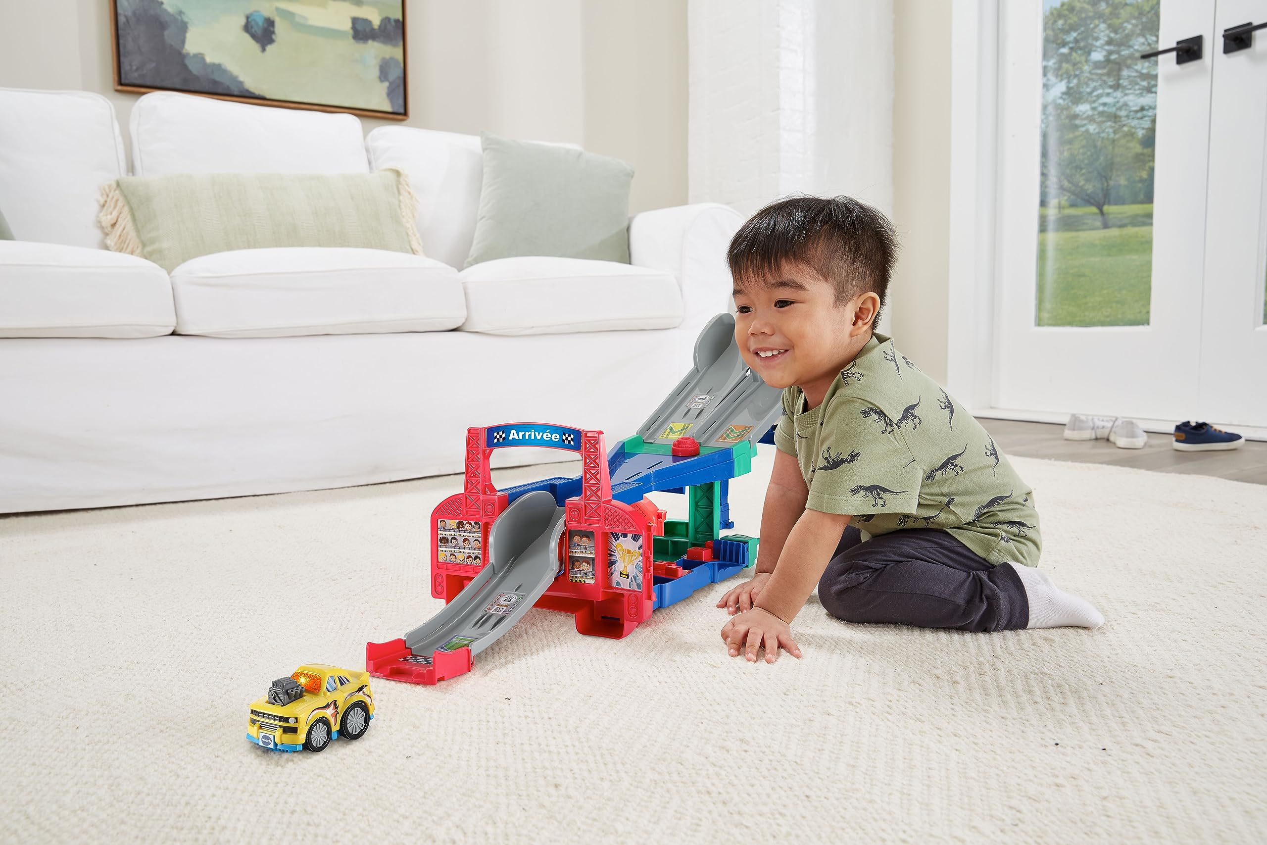 VTech - Tut Tut Bolides Série Pro, Multi Cascades Jump&Go 4 en 1 avec Voiture Jad Super Cascades, Circuit Voitures, 3 Zones Magiques, Cadeau Enfant de 2 Ans à 6 Ans - Contenu en Français
