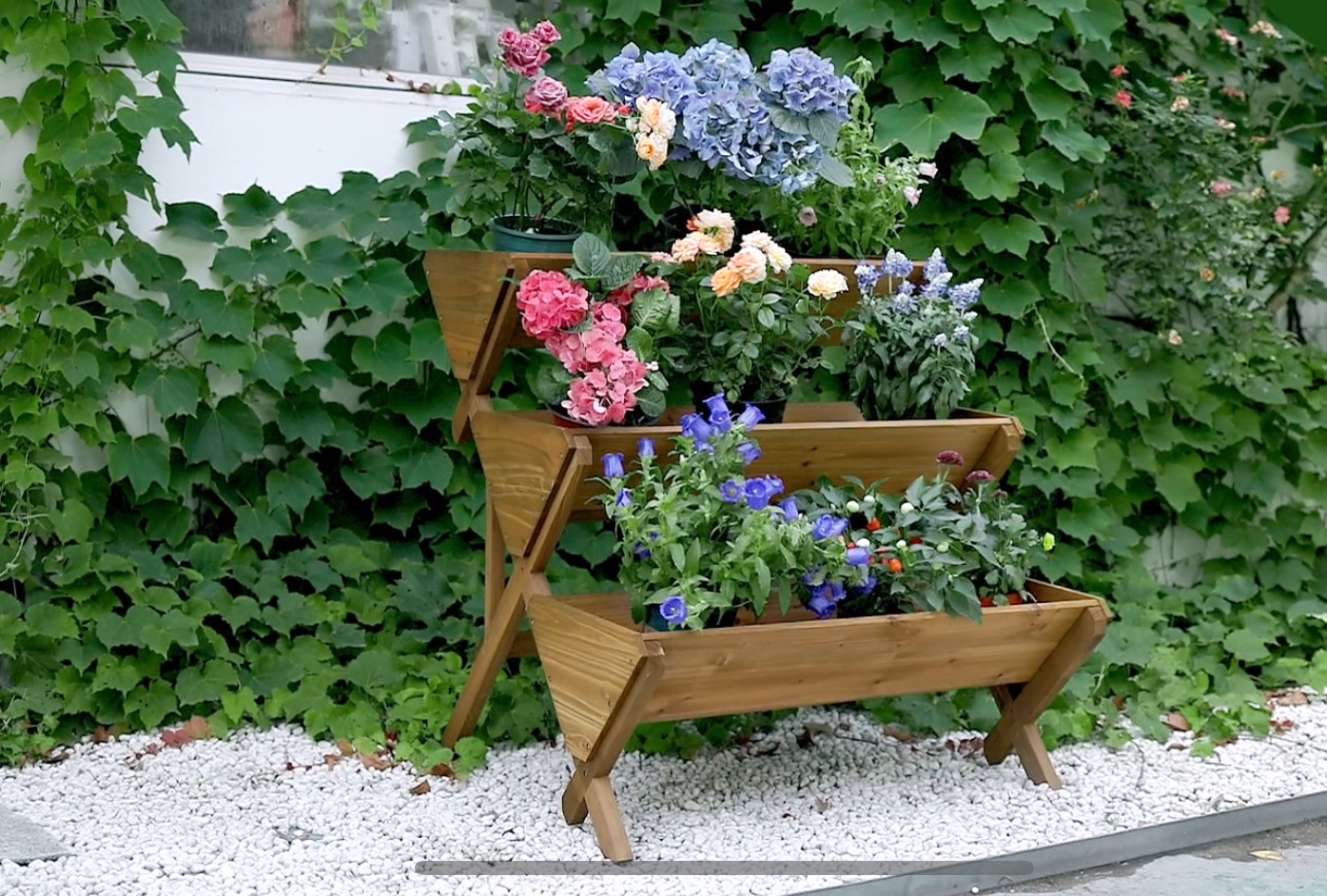 Amazon.com: OIPRTGFJ 3 層木製垂直高架花園床附腿,冷杉木花架垂直花盆