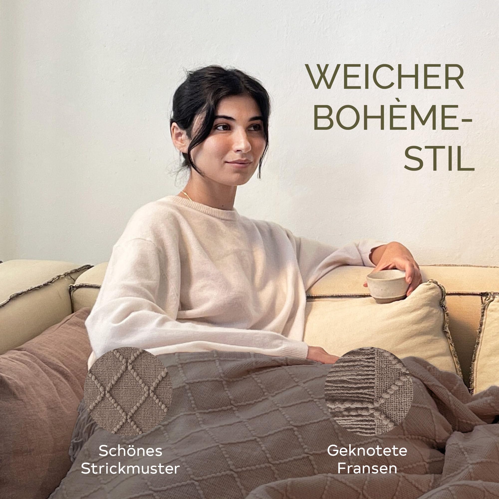 Groenland BOHEM Sofa Heizdecke 180 x 130 cm – Wärmedecke mit 9 Heizstufen & Auto-off-Timer bis 9 h – Elektrische Heizdecke mit Abschaltautomatik – Beheizte Decke für Bett, maschinenwaschbar Umber wood