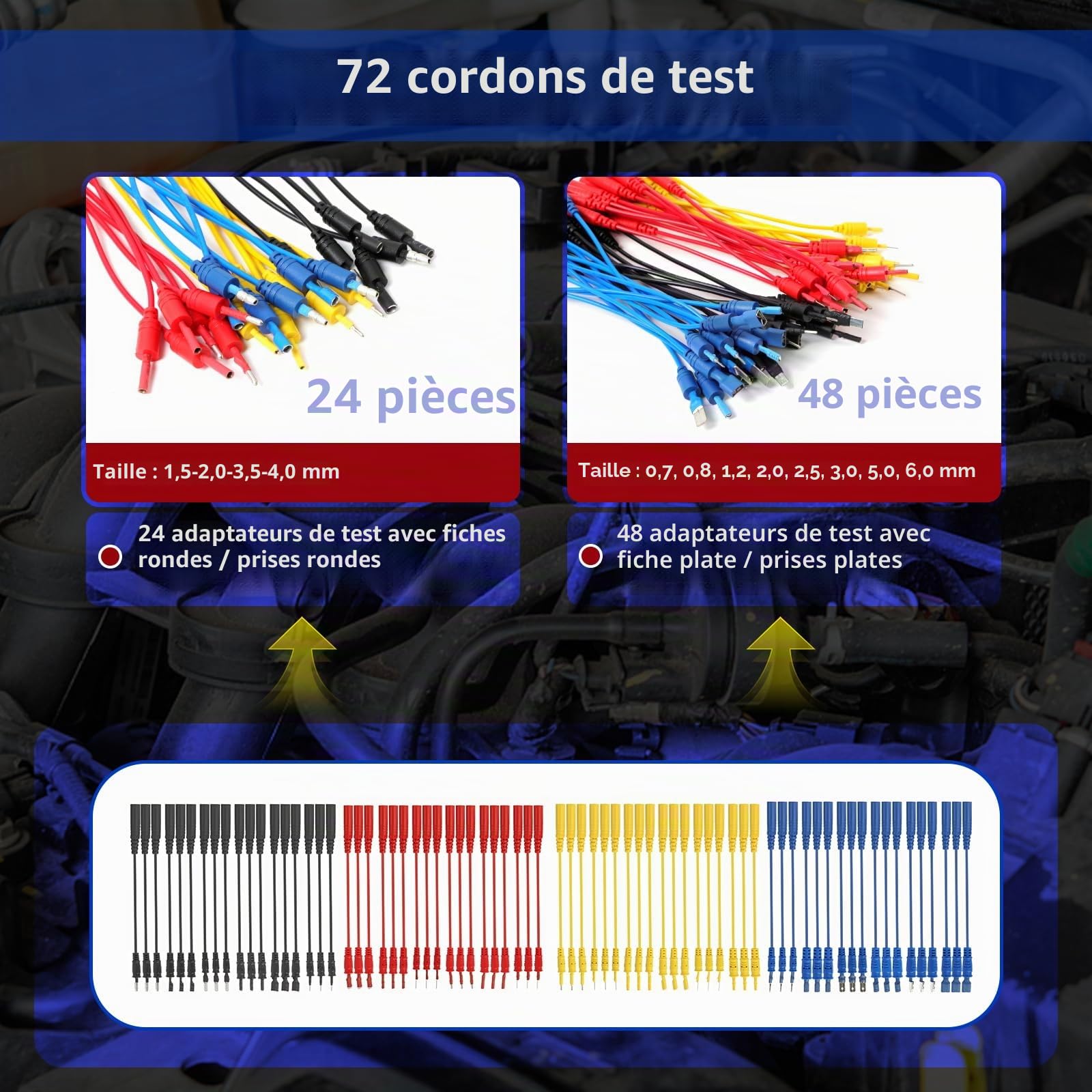 Ensemble de 104 cordons de test pour multimètre Kit de cordons de test de circuit automobile Kit de cordons de dérivation électrique Kit automobile avec pinces crocodiles