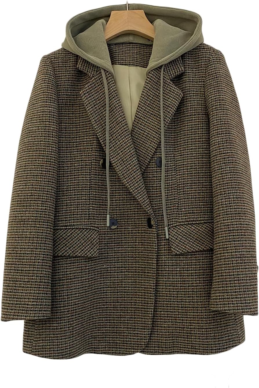 Mina Self 2026 Women's Spring Hooded Blazer Jacket - Double-Breasted Oversize Loose Fully-Lined Work Office Suit with Pockets - Image 5