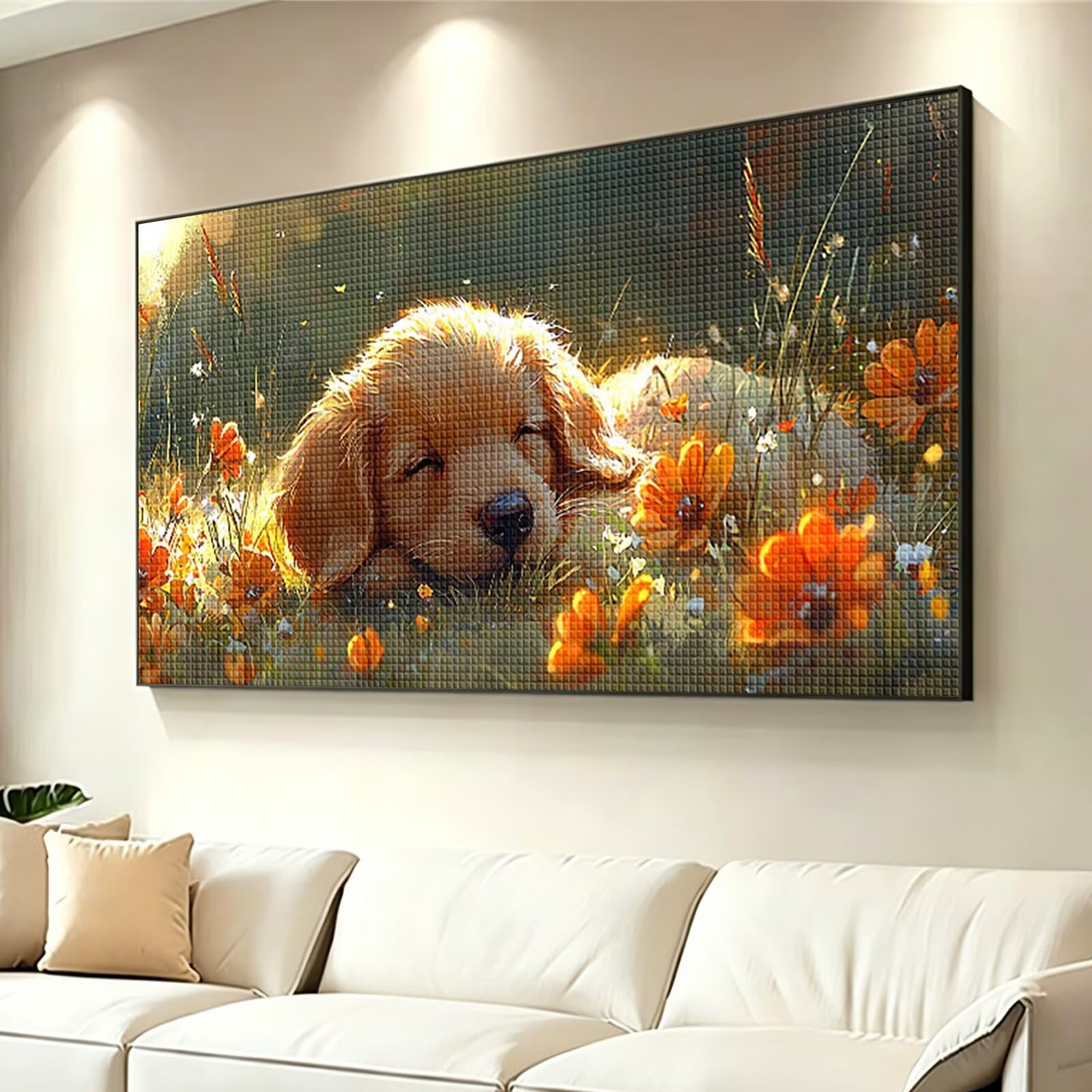 Diamond Painting Grande 120x60cm Flor Diamond Painting Adultos, DIY Perro Pintura de Diamante Manualidades Adultos, 5D Cuadrado Rhinestone Bordado Punto de Cruz para Home Decoration Regalo 0J-321