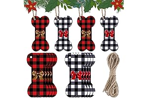 Buffalo Plaid Christmas Dog Bone Ornaments, Set of 24
