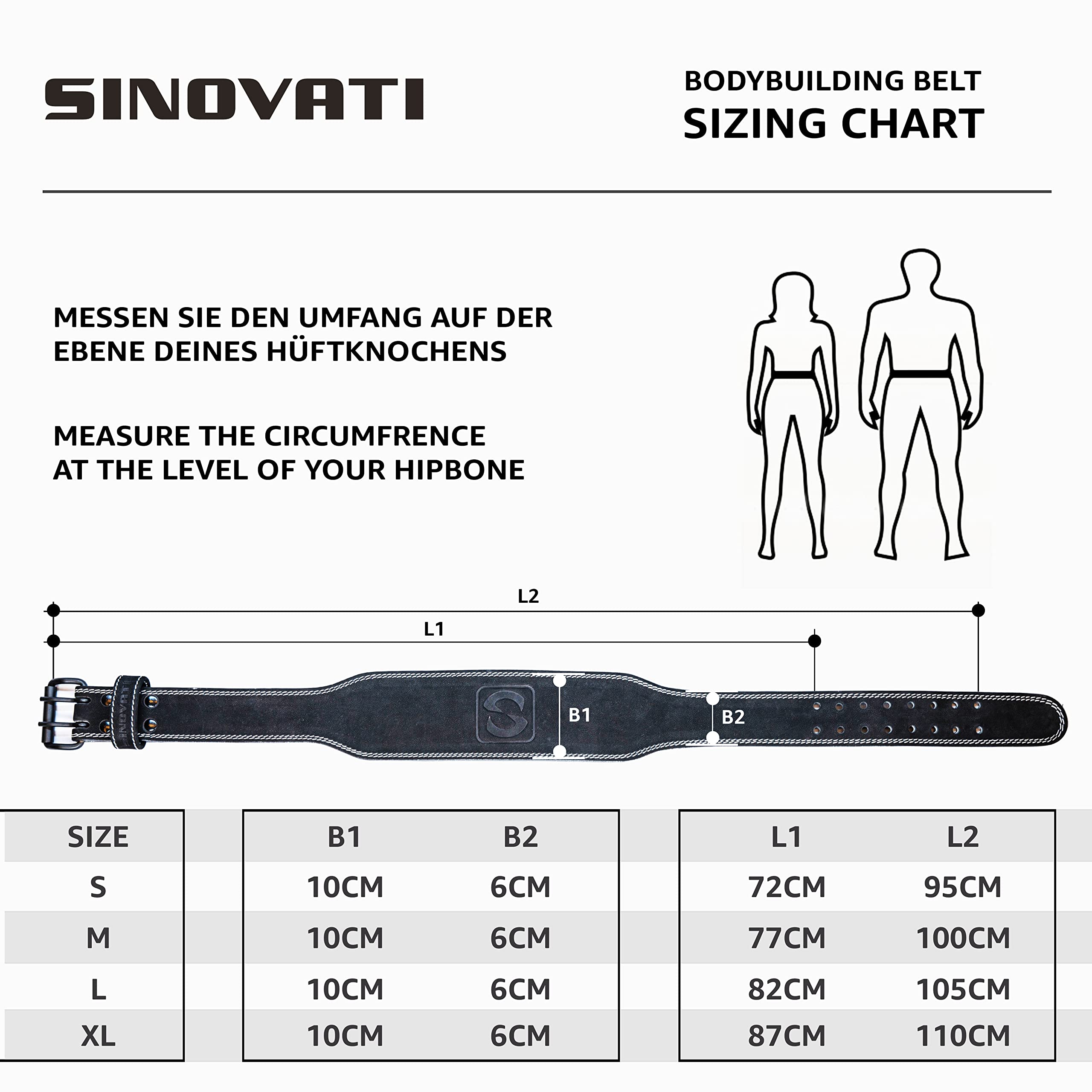 SINOVATI Gewichthebergürtel | Gym Gürtel für Kraftsport wie Deadlift, Kniebeugen und Fitness | Ledergürtel mit Polster