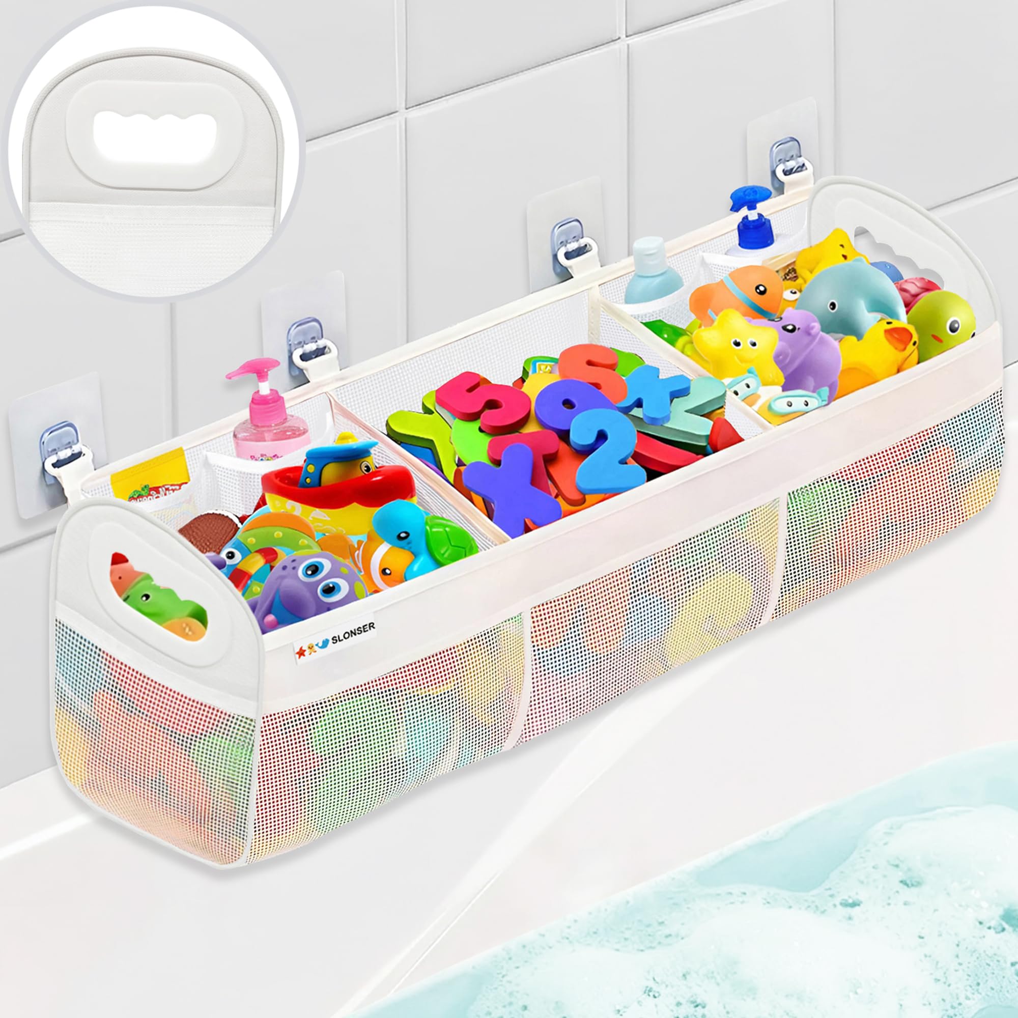 Slonser 3-Compartment Mesh Bath Toy Storage