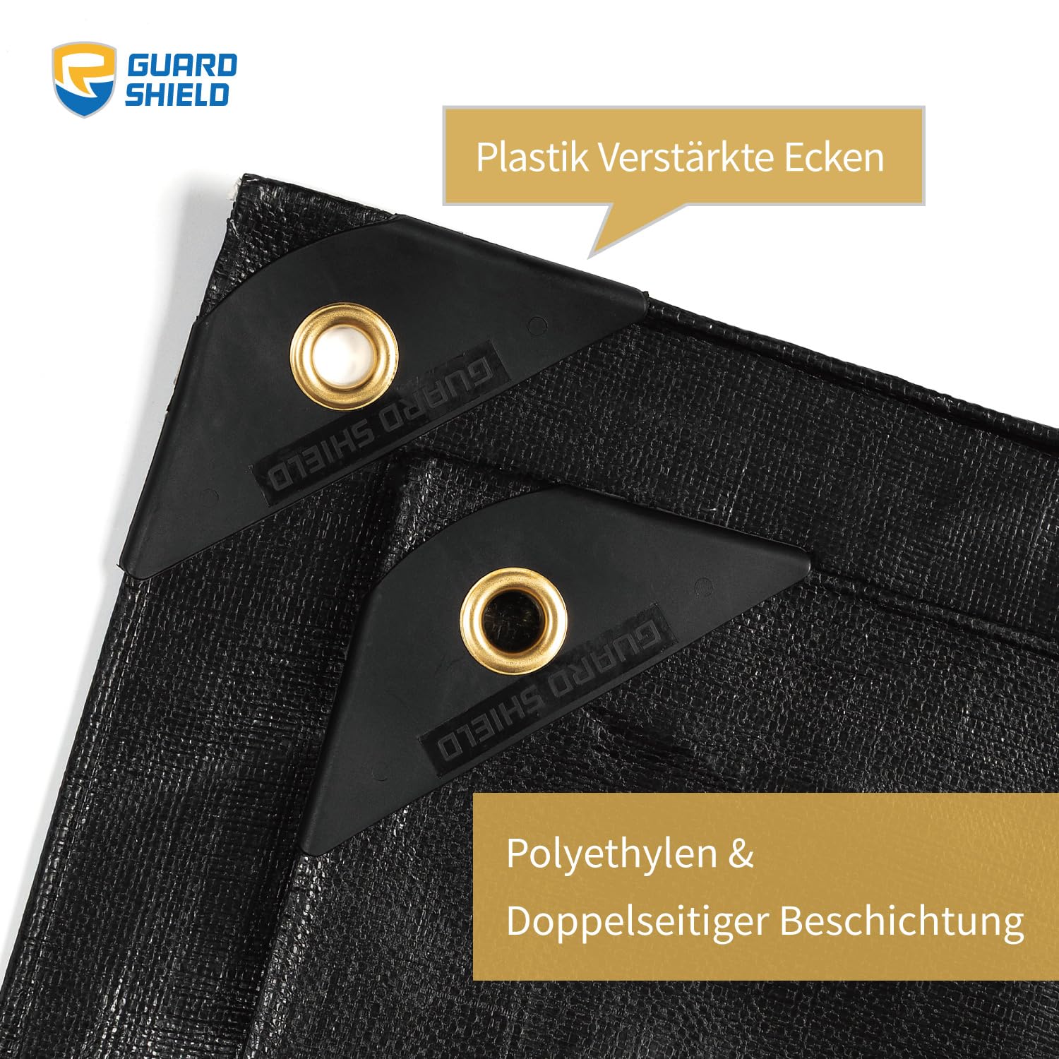 GUARD SHIELD Abdeckplane Wasserdicht mit Ösen 3m x 4m Schwarz Multifunktionale Polyester-Plane 260g/㎡ Reißfest, UV-stabilisiert, Reißfest Beidseitig Beschichtet