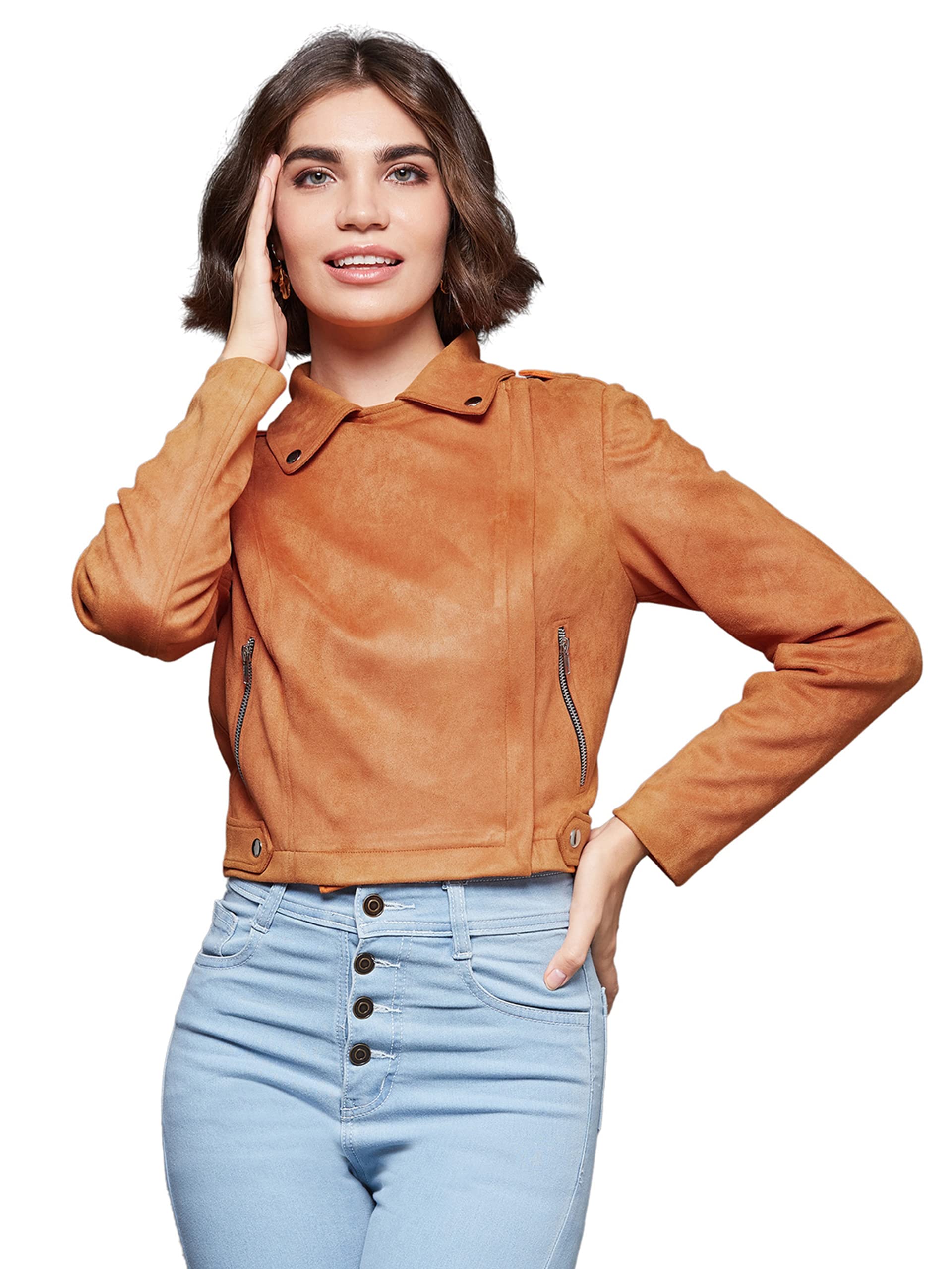 miss chase Women'S Burnt Orange Notch Full-Sleeve Solid Blazer Style Zipper Polyester Jacket-picture-19