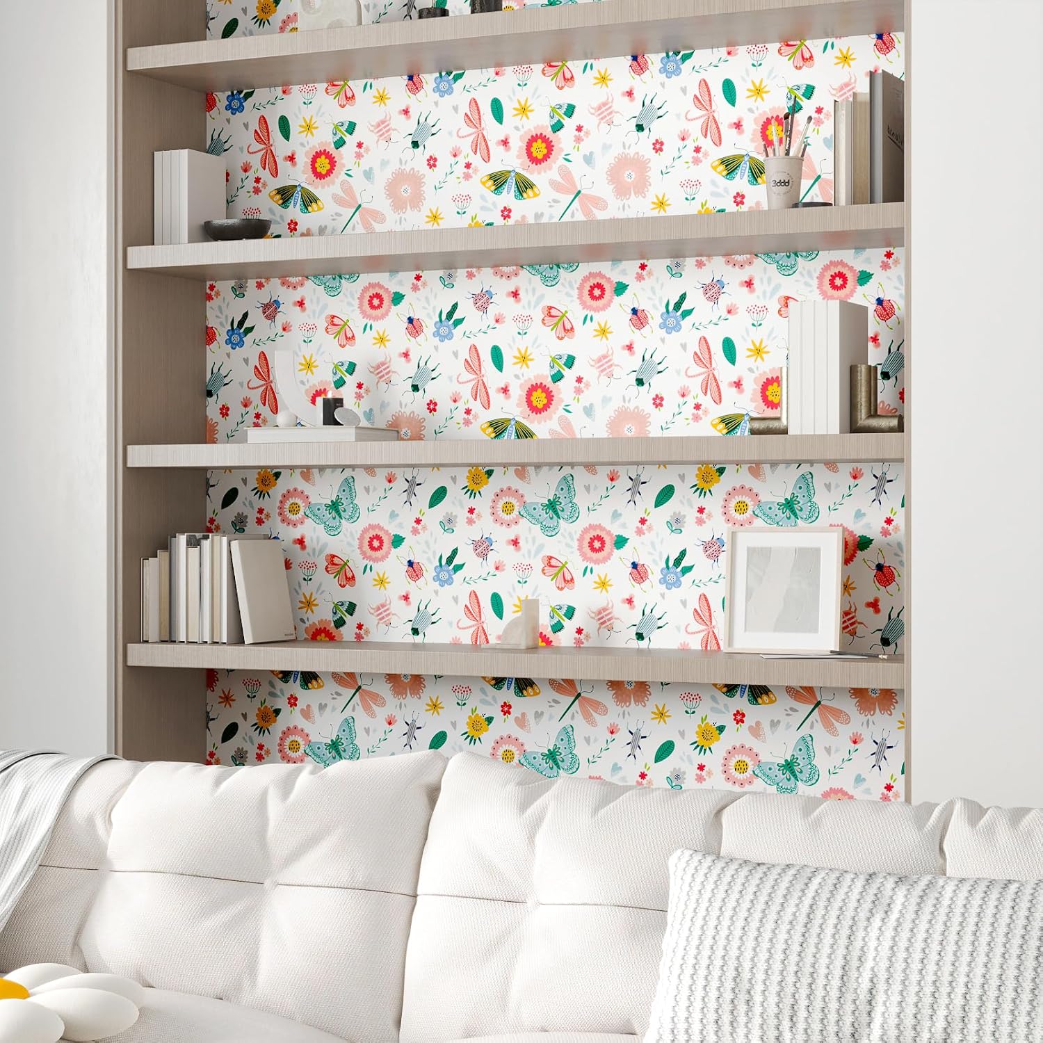 CHIHUT 17.7''x236'' Bright Butterflies Floral Wallpaper Peel and Stick Wallpaper Self Adhesive Renter Friendly Flower Contact Paper for Cabinets Decorative Floral Wall Paper for Nursery