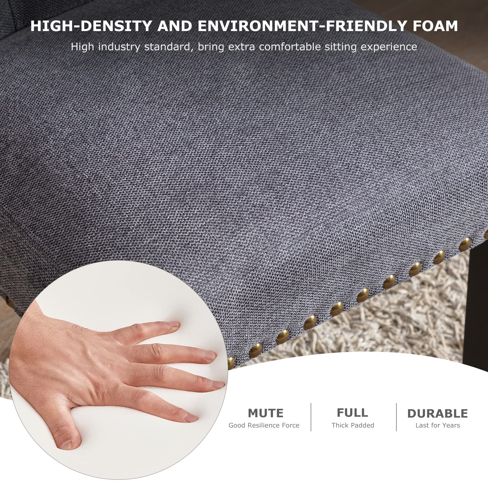 COLAMY Tufted Dining Chairs Set of 2, Upholstered Parsons Dining Room Chairs, Fabric Kitchen Side Chair with Nailhead Trim and Wood Legs - Dark Grey