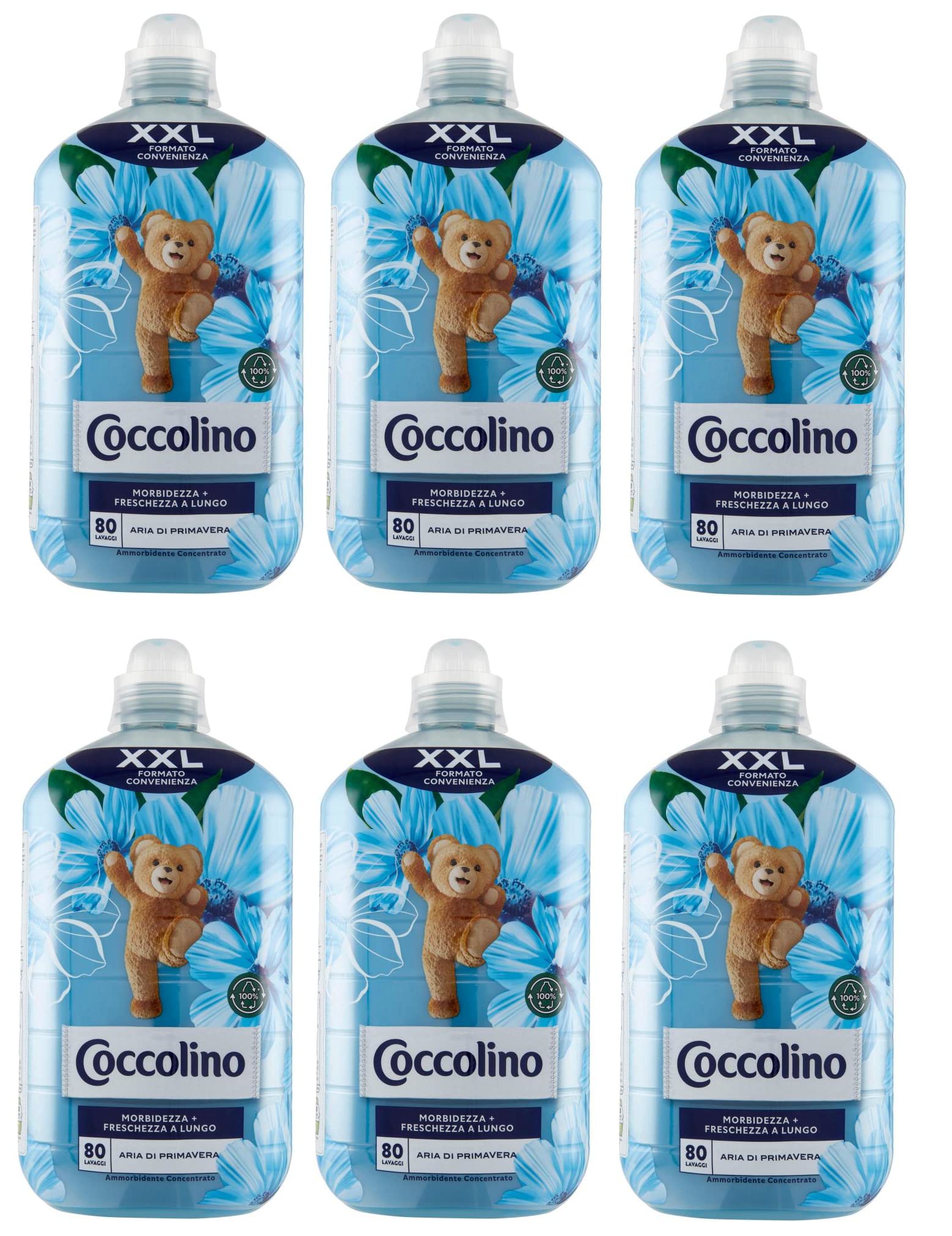 6x Coccolino Ammorbidente Concentrato Aria di Primavera Convenience-Format XXL Konzentrierter Weichspüler Frühlingsluft 80 Wäschen 2Lt