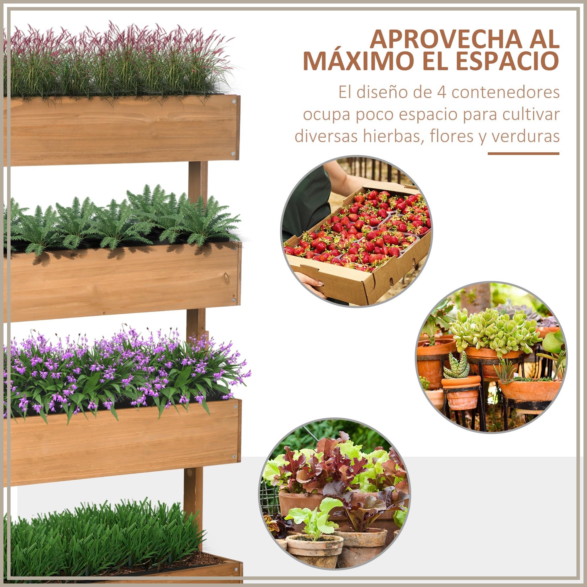 Outsunny Jardinera de Madera de 4 Niveles, 80x45x142 cm, Naranja
