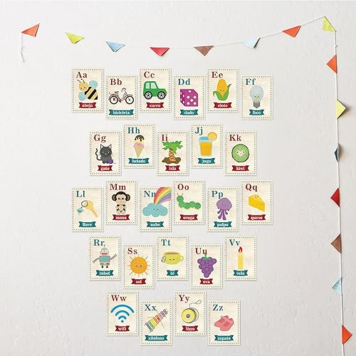 Miniatura 3 de Decoración de pared para guardería, ABC Español Español 11.0 x 13.8in con impresión en tarjetas de pared, temática de nuestro mundo, arte de pared