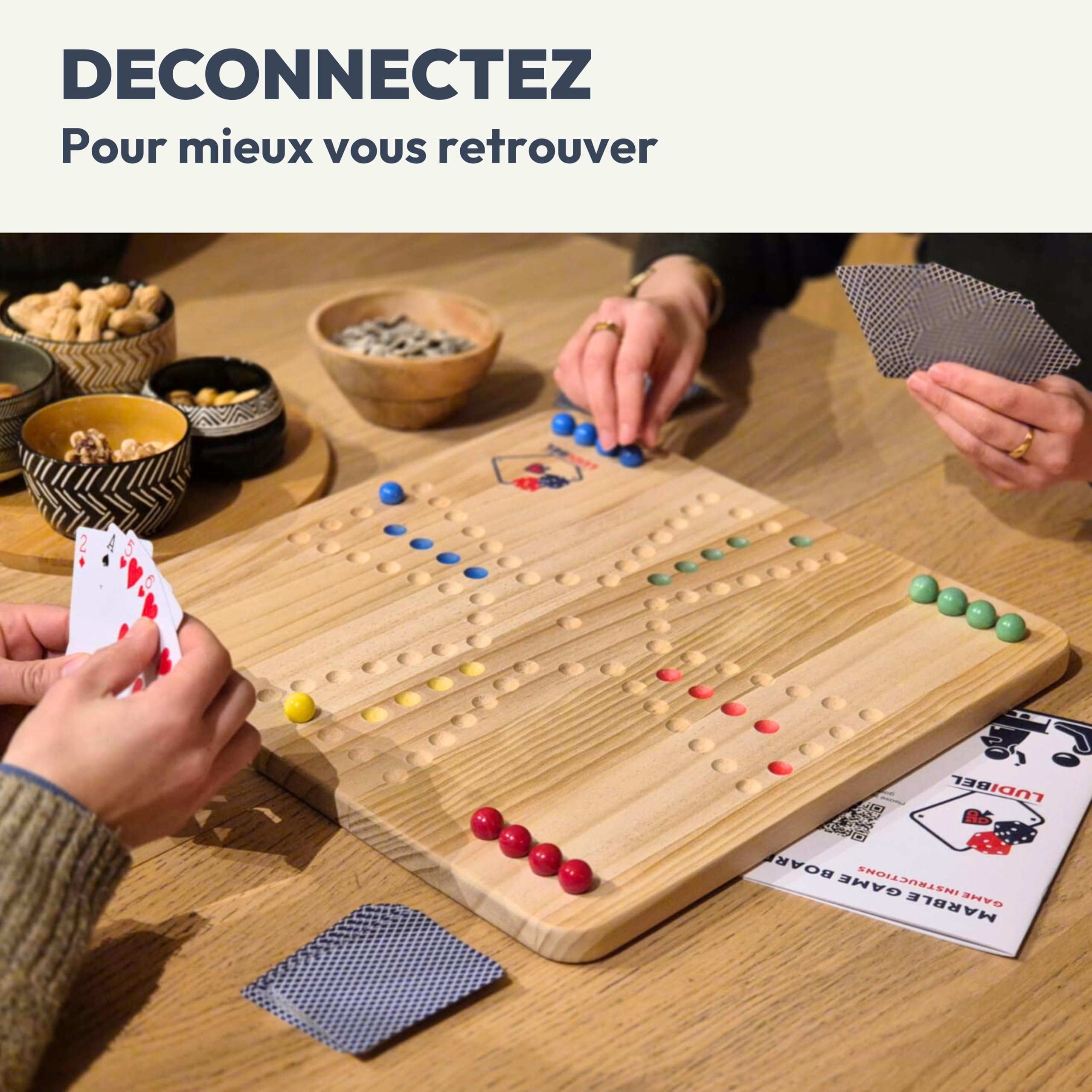 Jeu de Tock 4 ou 6 Joueurs réversible Plateau XL 40x40 cm Bois Massif Compatible Jackaroo Jeu de société Familial