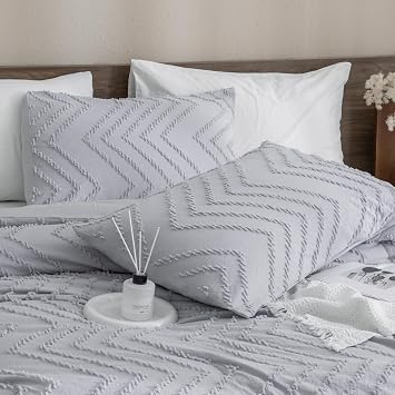 Andency King Comforter Silver Grey, Boho Grey Soft Warm Bedding Comforter Sets for King Size Bed Set, 3 Pieces Gray Cute Chevron Tufted Aesthetic Microfiber Lightweight Comforter Set | Boho Warm Comforter Sets for King Size Bed, Aesthetic Chevron Farmhouse Cute Bohemian Textured Lightweight Bedding Set