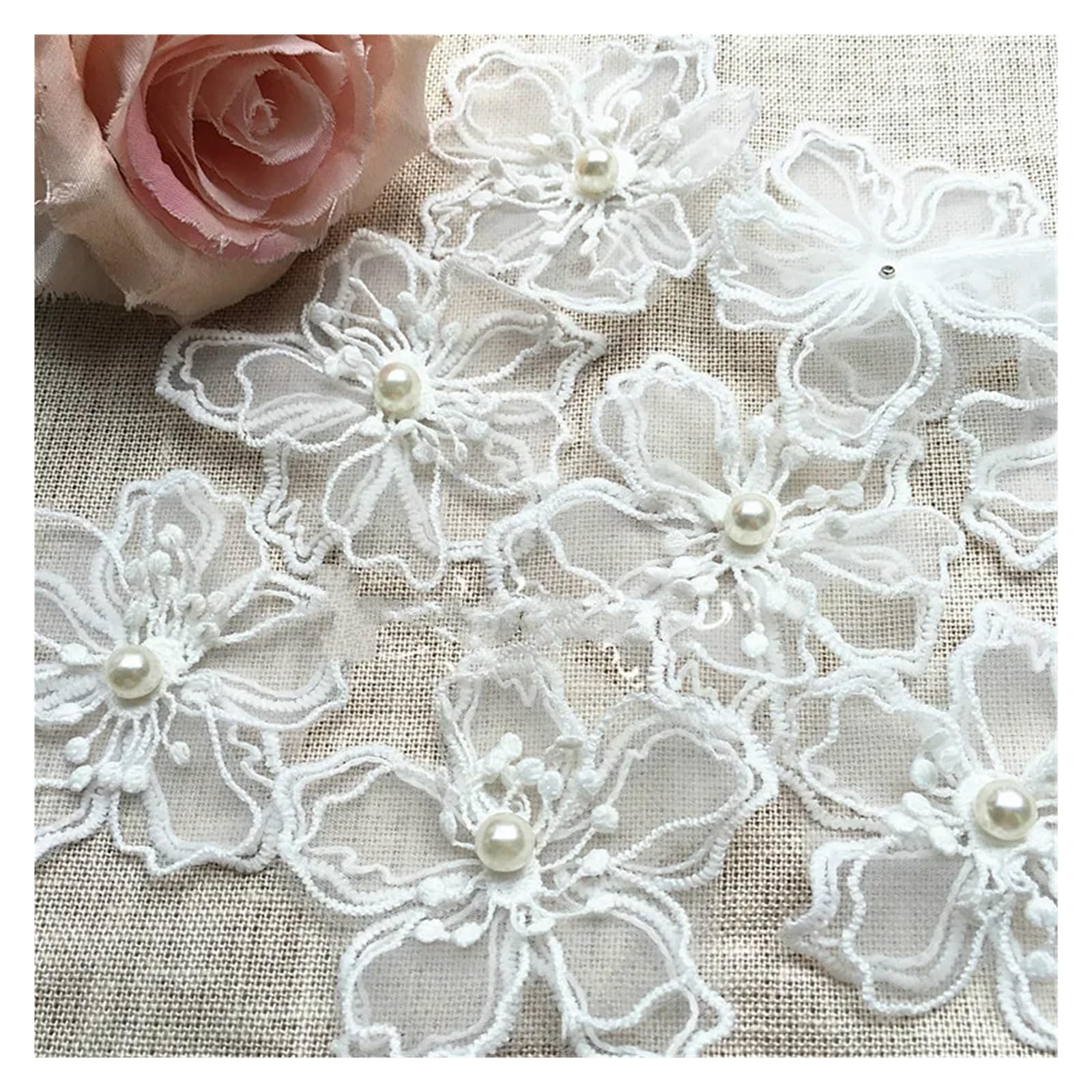 Apliques de encaje bordado con cuentas, 20 piezas, parche de tela de Organza, adorno de flores, vestido de novia, artesanía DIY(20Pcs price)