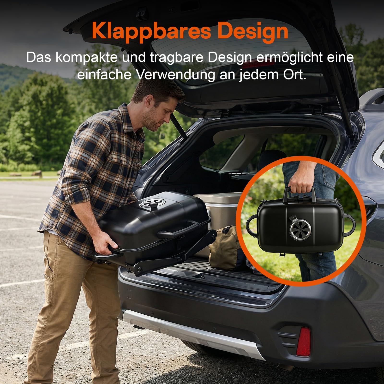 ERWEY Grill kempingowy, przenośny grill na węgiel drzewny, funkcja 2 w 1 jako grill i piekarnik, grill składany z drewnianą rączką do użytku na kempingu, na świeżym powietrzu i w ogrodzie, czarny