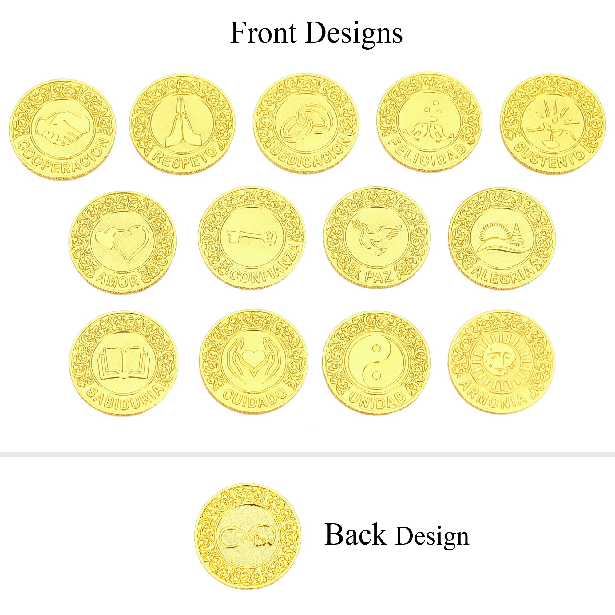 TINGKU Arras para Boda Católica - Juego de 13 monedas de boda Arras de Boda Cristiana Aras de Matrimonio, caja de madera para boda católica tradicional (Gold)