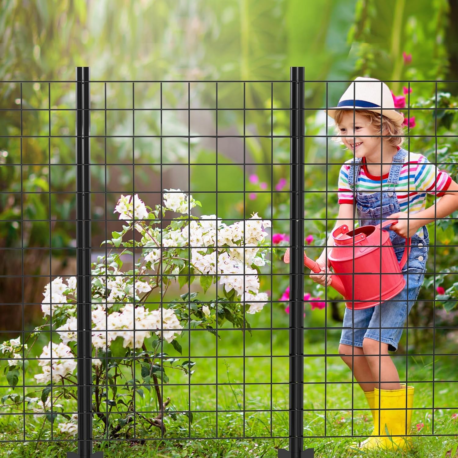 metal fence post 5feet, heavy duty garden fence post for holding wire fence, sign u post pack of 15 sturdy outdoor no dig fence post for garden yard - black 5ft- 15 pack