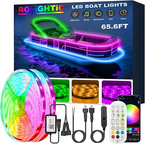 Miniatura 8 de Luces LED de barco de 45 pies, aplicación de 12 V, control remoto RF, luces de lancha pontón, IP66, impermeables, RGB, luces de tira marina, luz