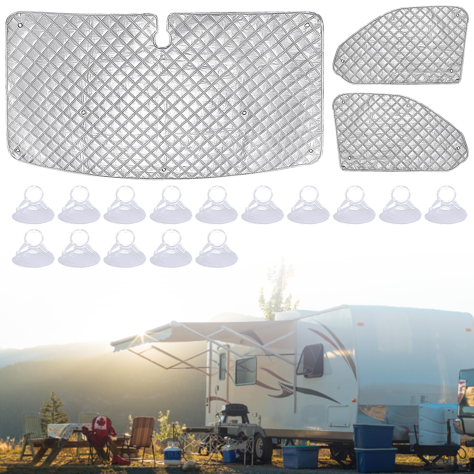 Sonnenschutz Auto Frontscheibe, Wasserdicht UV-Proof Windschutzscheibe Sonnenschutz Kompatibel mit VW T5 T6, 3PCS Thermomatte Fahrerhaus mit Aufbewahrungsbeutel Saugnapf