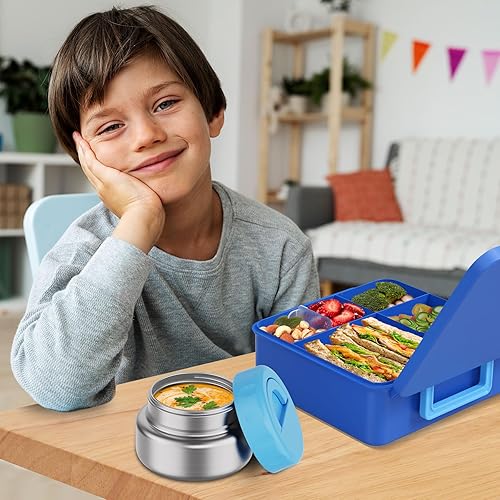 Miniatura 7 de Lonchera Bento para niños con contenedor térmico de alimentos (9 onzas), lonchera de 4 compartimentos, divisor ajustable, lonchera Bento a prueba de