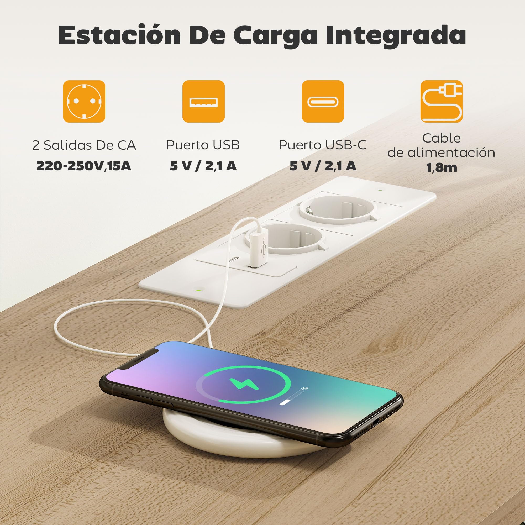 HOMCOM Mueble de TV con Luz LED Enchufes hasta 50 Pulgadas Beige y Natural | Mesa de TV para Salón, Puertos USB, Estantes Abiertos, 4 Cajones de Tela Plegables y Bolsillo