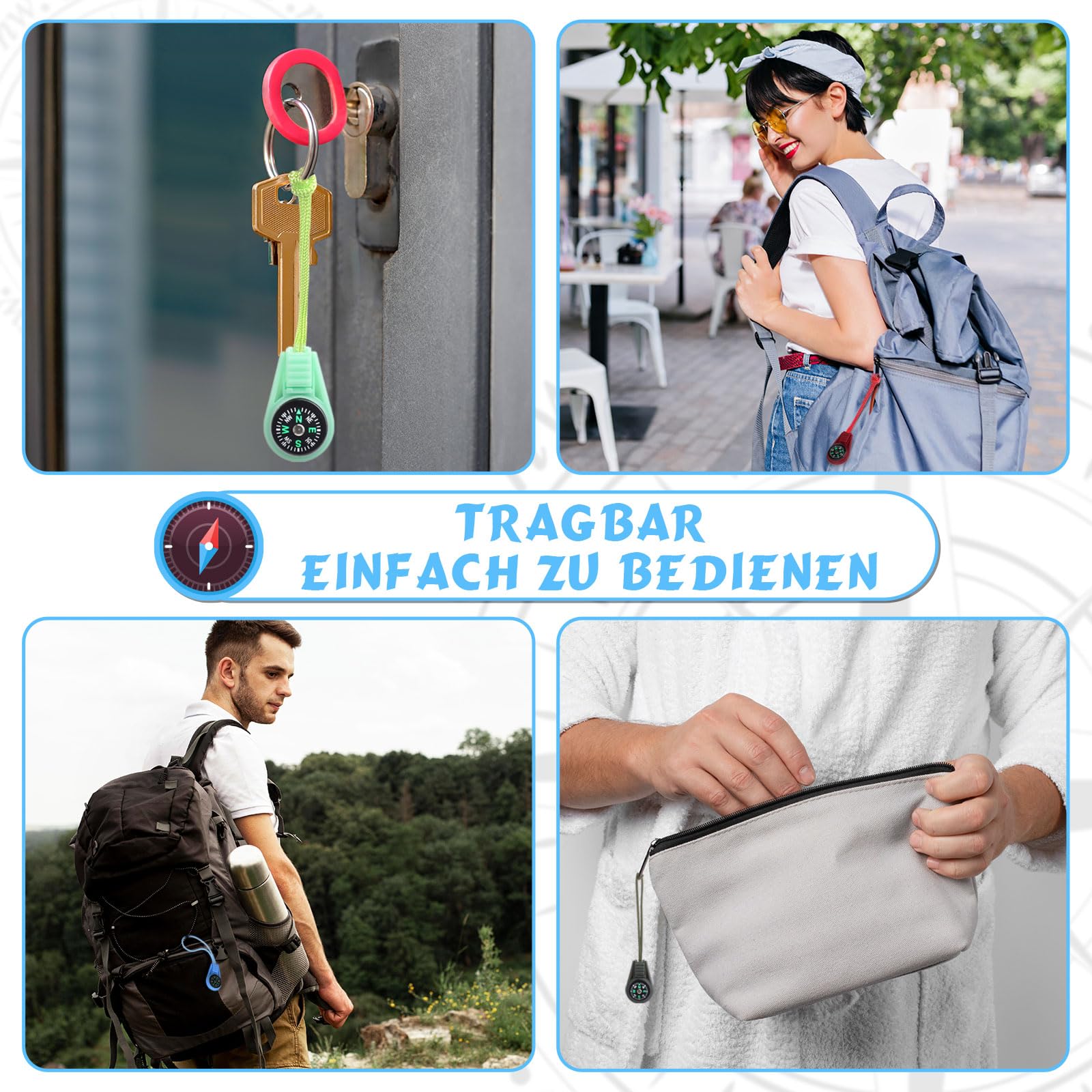 GWHOLE 15x wielokolorowy, mini kompas survivalowy, kompas, dla dzieci, z kompasem, na kemping, wędrówki, aktywności na świeżym powietrzu