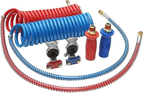 Kit de montaje y accesorios de línea de aire en espiral, 15 pies de longitud; 1 x 12 y 1 x 40 cables, par de Gladhands de aluminio, par de agarres