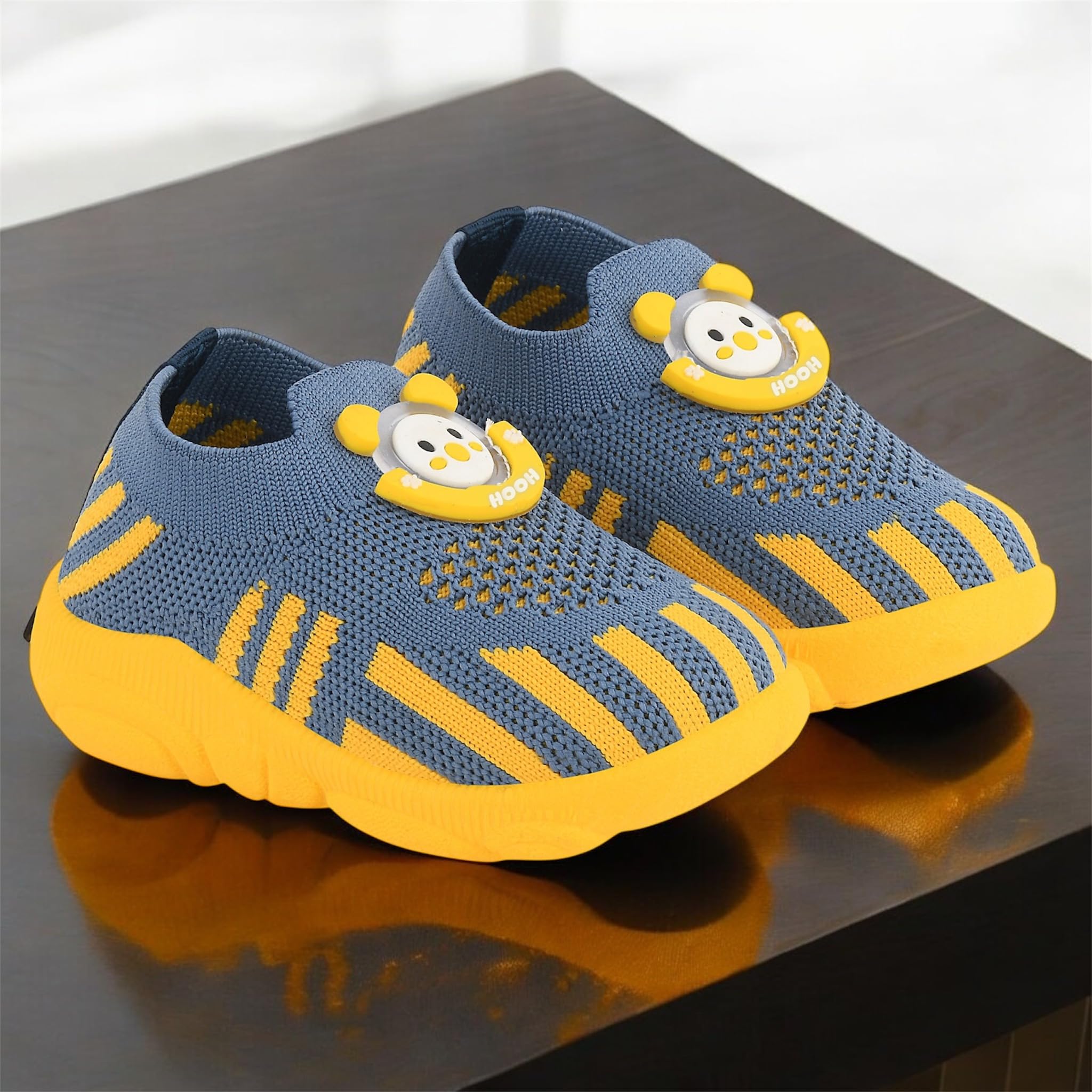 HOOH Baby Walking Shoes with Whistle Sound, Slip-on Knit Breathable Shoes for Baby Boys & Girls upto 0 months to 24 Months (YELLOW BLUE, UK Footwear Size System, Toddler, Age Range, Medium, 12 Months, 18 Months)