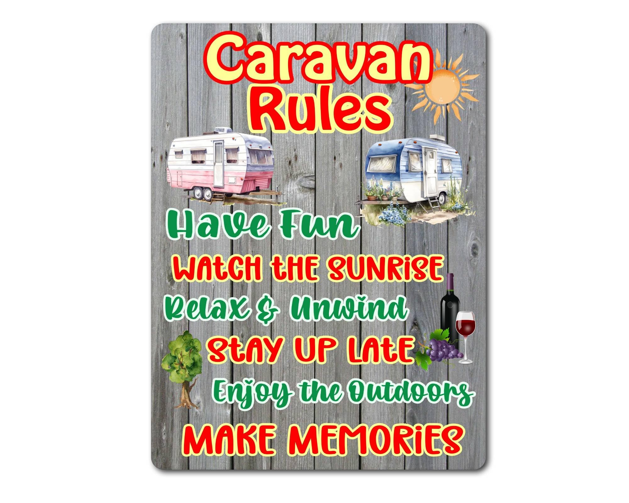 Decalarama Caravan Metal Sign Gift – Caravan Rules - Have Fun Make Memories – Family Cute Fun Holiday Novelty Aluminium Present