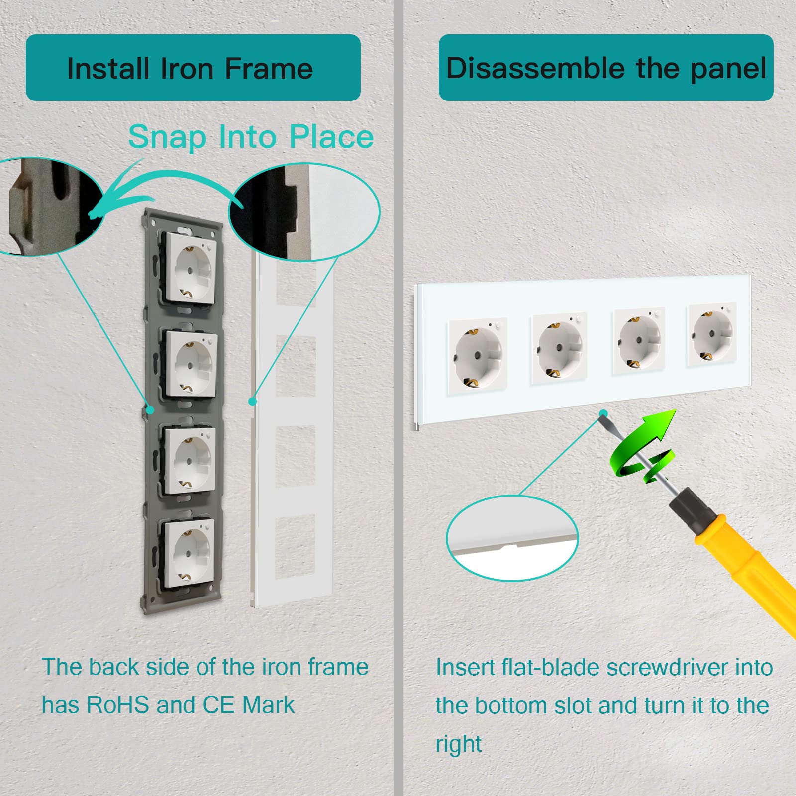 BSEED Schuko Smart Alexa ZigBee 4 enchufes Schuko 16A enchufe de cristal, 1 pack, 1 vía, blanco, 299mm, instalación empotrada, control por APP, funciona con Alexa/Google Home DIY Free Spin solo 2,4