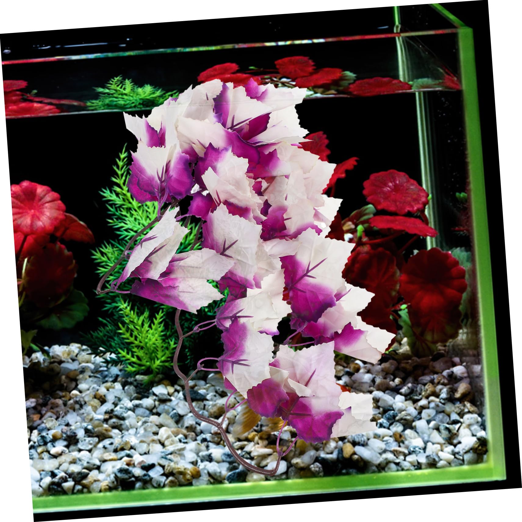 Mikinona Lifelike Rattan Artificial Water Plants for Aquarium Decoration Realistic Fish Tank Plants Safe for Fresh and Salt Water Easy to Clean Rattan Ornament Purple - Image 3
