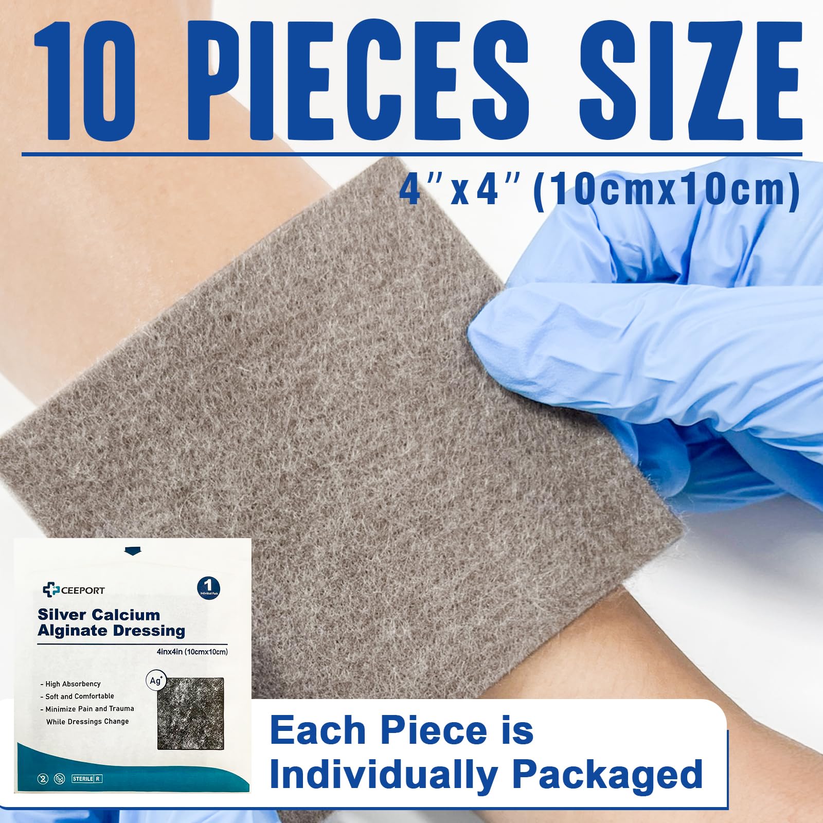 Ceeport Ag Silver Calcium Alginate Wound Dressing Pads 4 "x 4", 10 Pack — Amazon image 5
