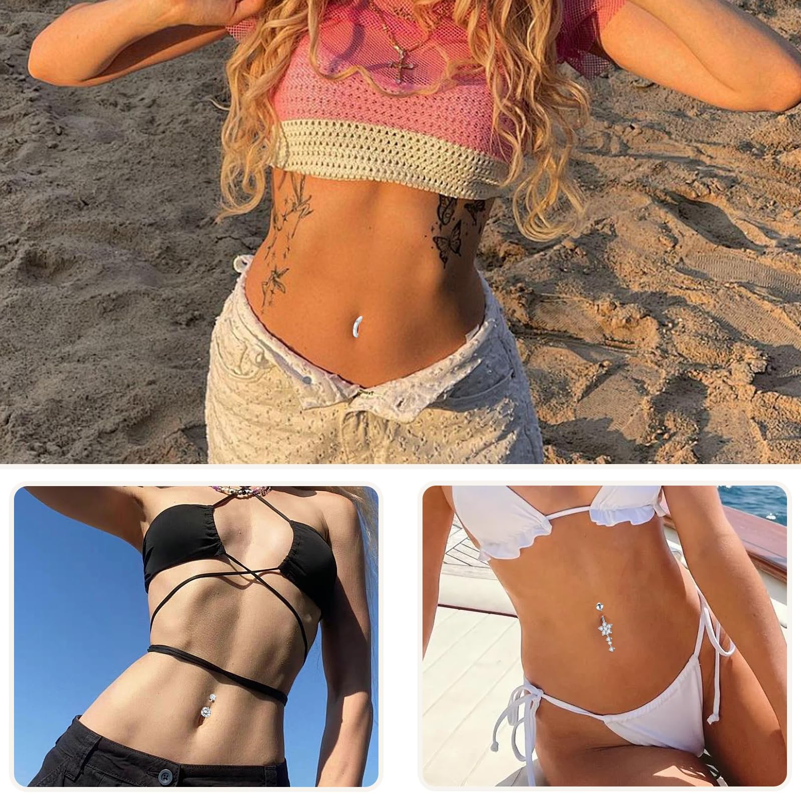 TYXHXTF 11 Pcs Piercings Ombligo para Mujeres, Piercings para Ombligo, Anillos para el Ombligo, Piercing Ombligo Embarazada Colgantes para Piercing de Ombligo Corazón Mariposa Anillos para Ombligo