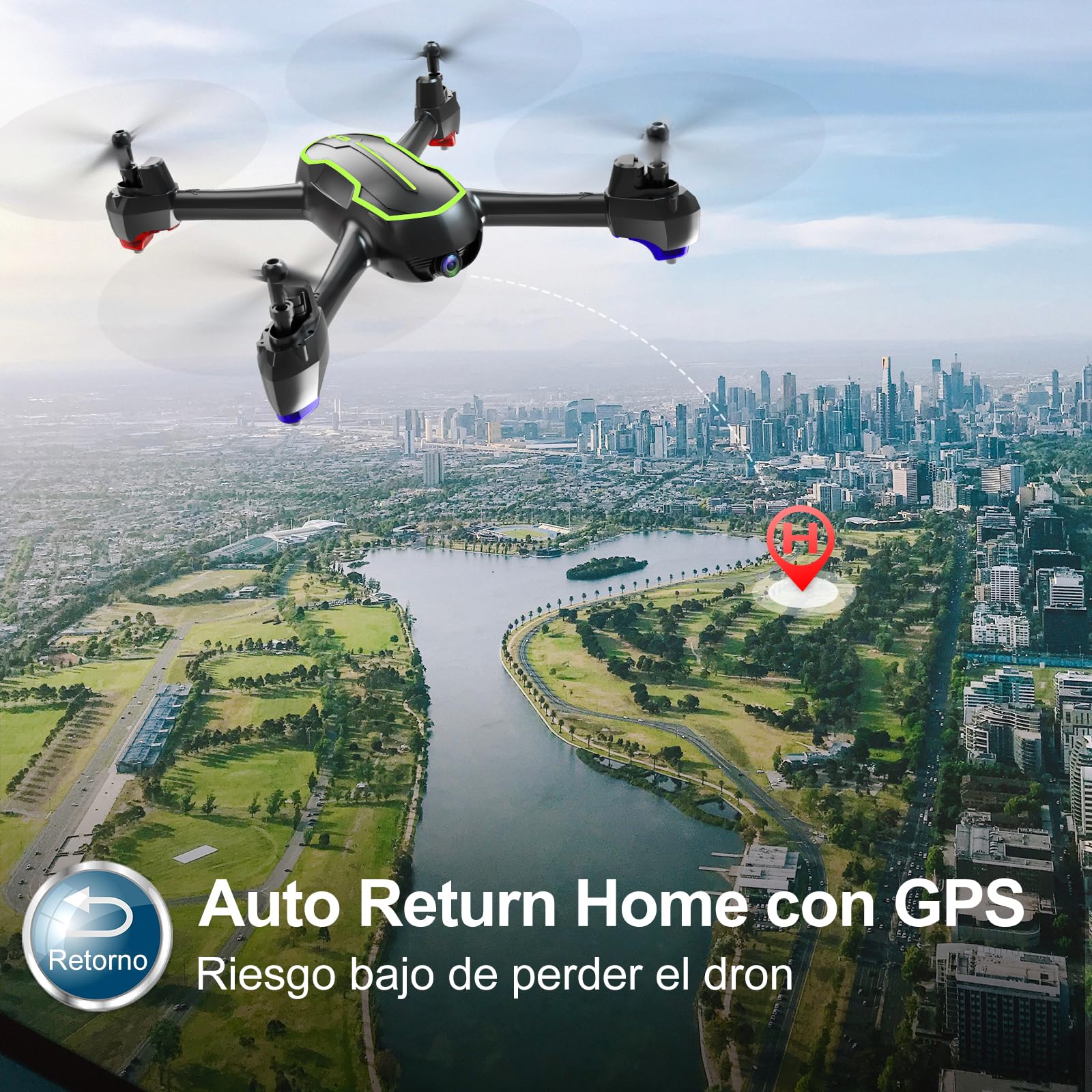 Loolinn | Drone con Control de gestos GPS, Cámara HD 1080p para Principiantes, Cuadricóptero RC con Retorno Automático/Fotos y Vídeo HD 1080p, Dos Baterias - Regalo para Principiantes