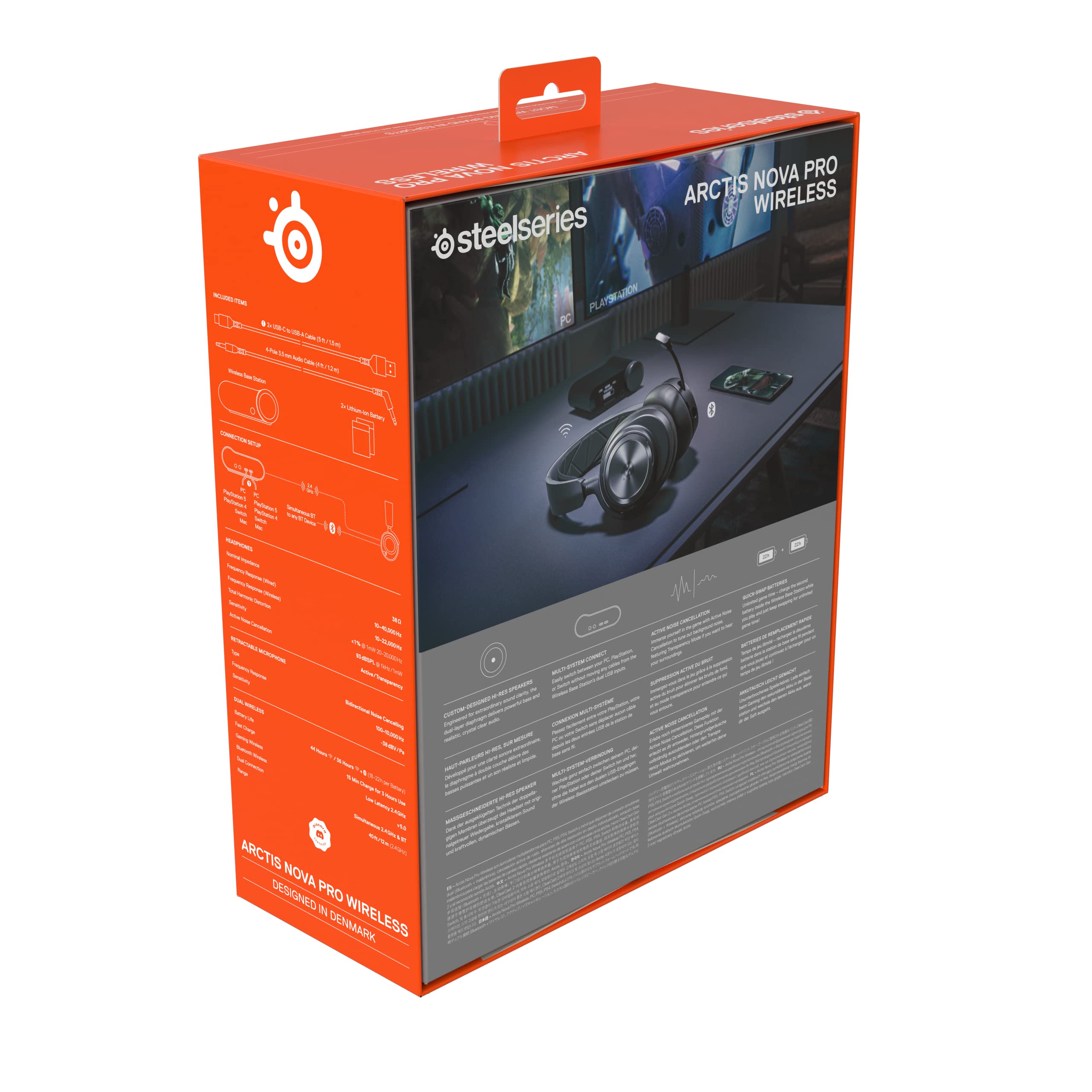 SteelSeries Arctis Nova Pro - Cuffie da gaming wireless multi-sistema - Driver magnetici al neodimio - Cancellazione attiva del rumore -Infinity Power System -Microfono ClearCast Gen 2 - PC,PS5,Mobile