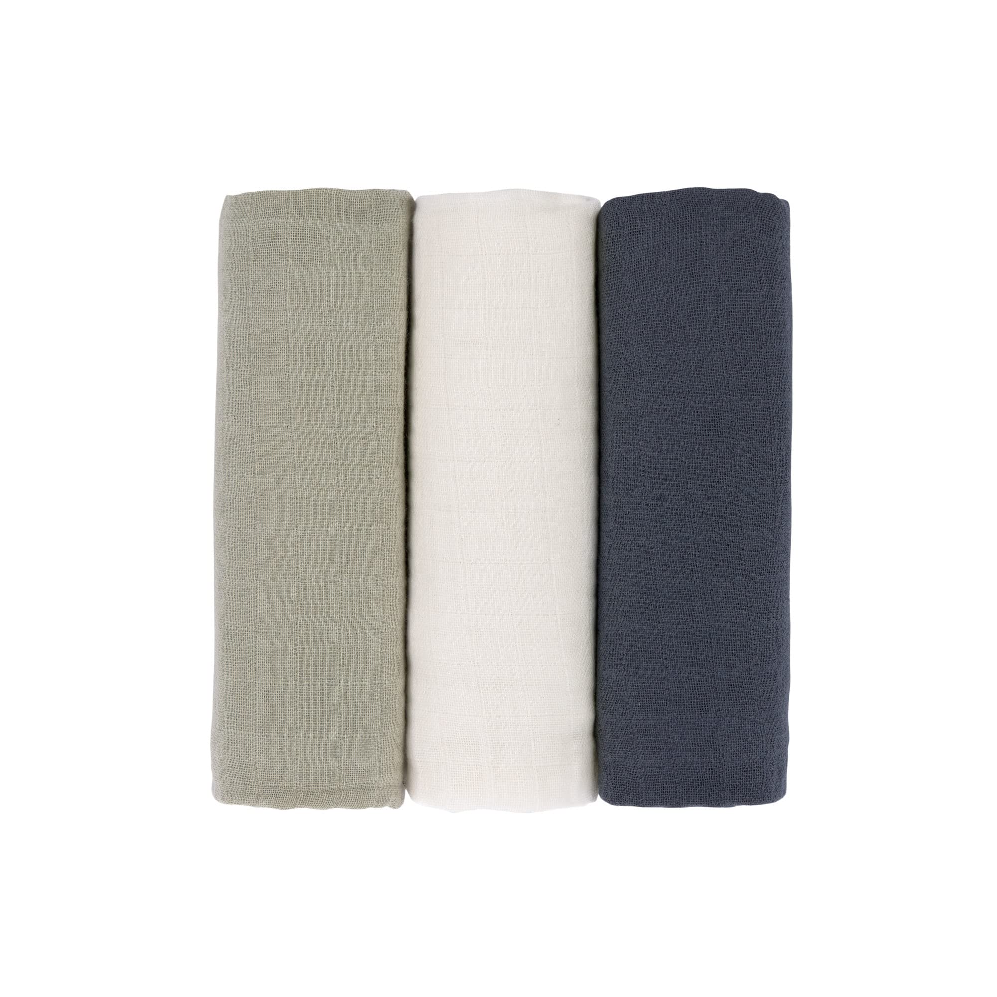 LÄSSIG Koc dla niemowląt, śliniany koc, koc, chusta muślinowa, zestaw 3 sztuk, bawełna, 85 x 85 cm, Swaddle & Burp Blanket L oliwke/milky/navy