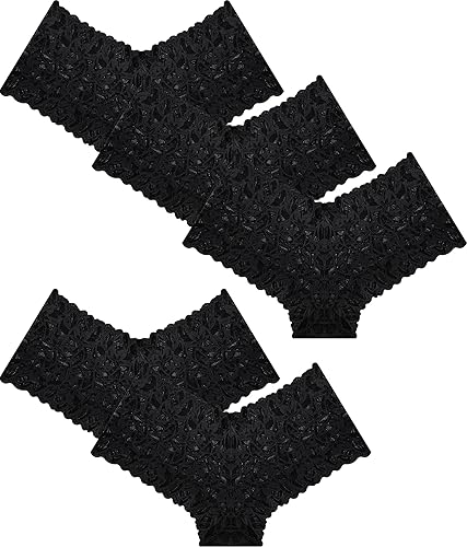 ALL OF SHE Sexy Underwear Panties for Women Cheeky V Waist Lace Boyshorts Lingerie Plus Size Underwear Gift Wife Women 5 Pack - Black*5 - Large