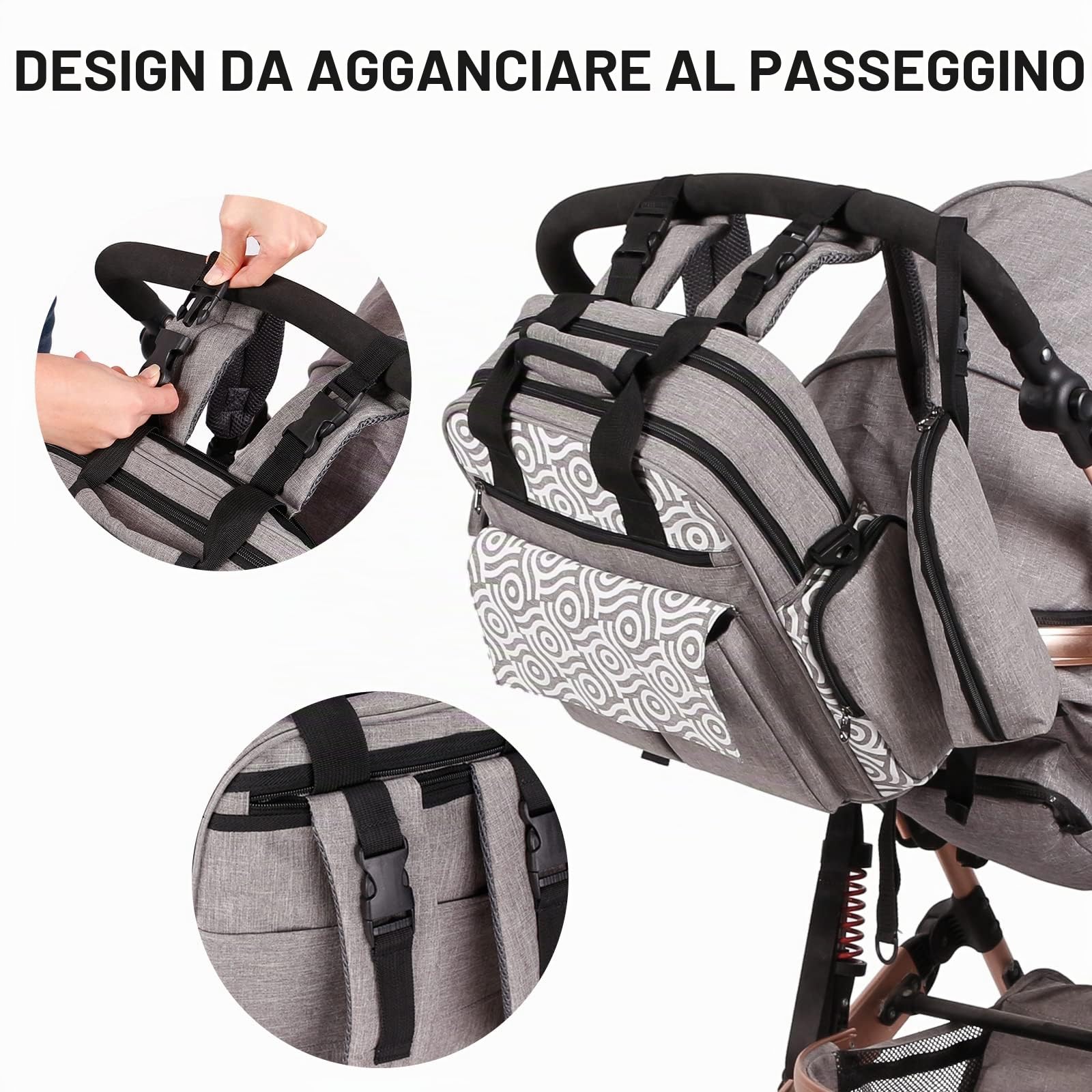 SONARIN Zaino Fasciatoio Multifunzione Portatile,Grande Capacità Borsa per Pannolini Zaino Mamma Neonato Borsa Fasciatoio da Viaggio con Fasciatoio & Borsa per Bottiglia & Tracolla